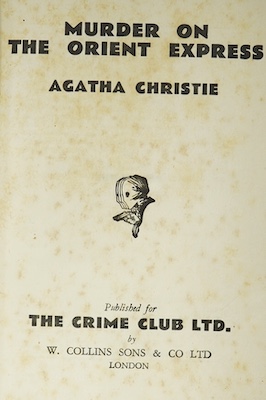 Christie, Agatha - Murder on the Orient Express, 1st edition, original full orange cloth, front board and spine lettered in black, two pages of adverts at end, The Crime Club, London, 1934.